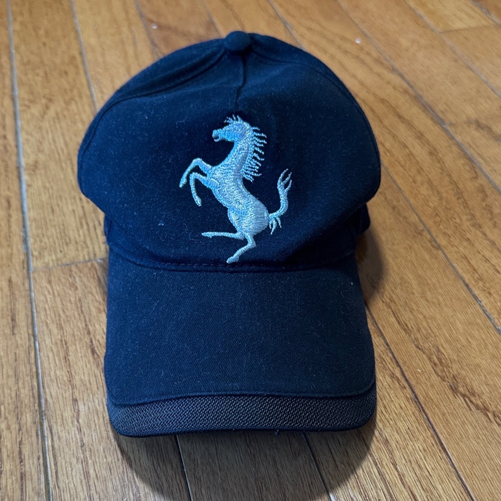 Vintage Ferrari Black Hat with Silver Emblem